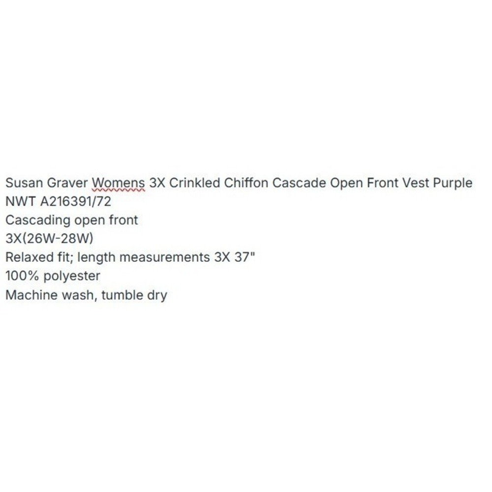 Susan Graver Womens 3X Crinkled Chiffon Cascade Open Front Vest Black‎ A216391 - Picture 2 of 2